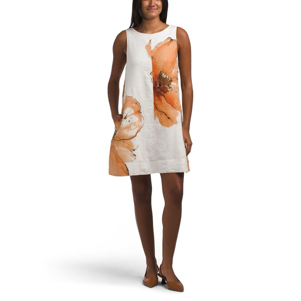 CALYPSO ST.BARTH Women SMALL New Mini Dress Floral LINEN Blend Sleeveless A-Line